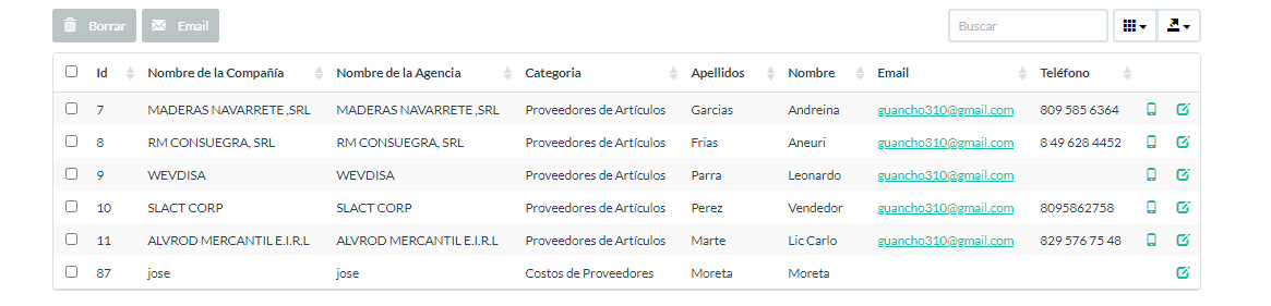 lista proveedores